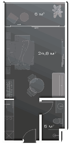 Планировка: студия, 35,6 м²